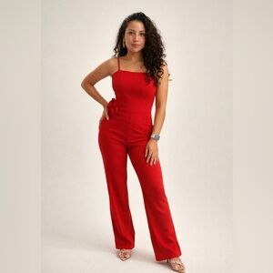 Elegant Red Jumpsuit with Floral Detail